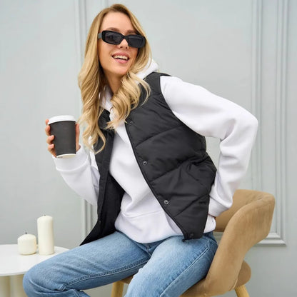 Dames élégante gilet matelassé avec col montant et poches pratiques Chic und Stil