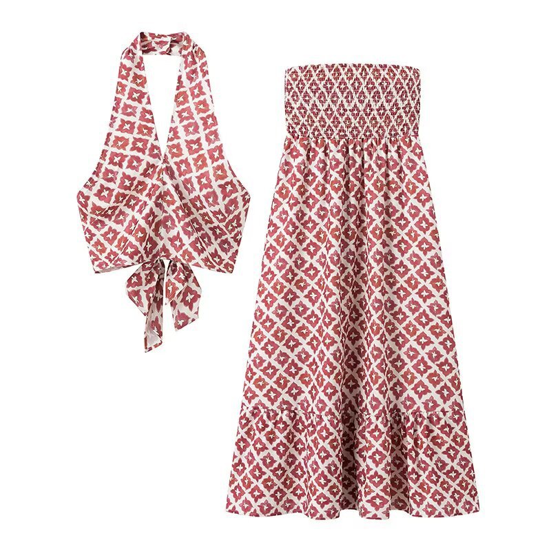 Robe maxi femme avec ourlet en dentelle élastique et mélange de motifs ludique Chic und Stil