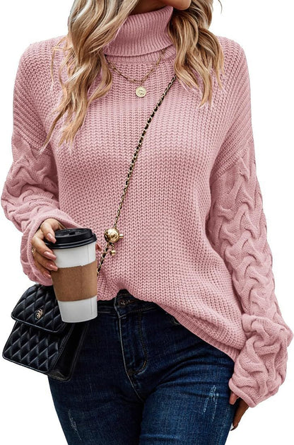 Pull en maille épaisse pour femmes avec un design de tresses moderne et un col haut Chic und Stil