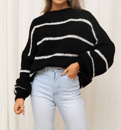 Pull femme en grosse maille avec des rayures modernes et une coupe décontractée Chic und Stil