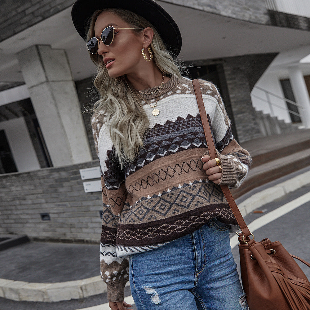 Women's chunky knit sweater with geometric pattern Chic und Stil