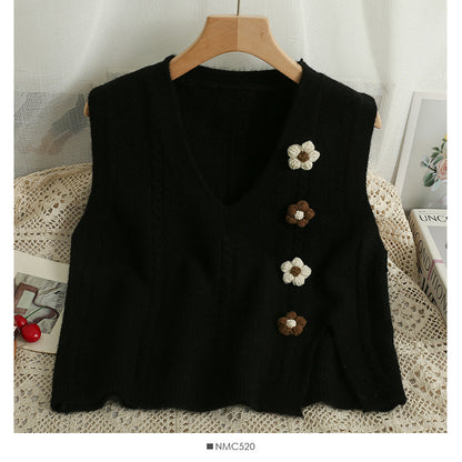 Dames gros tricot gilet avec décolleté en V et accents floraux Chic und Stil