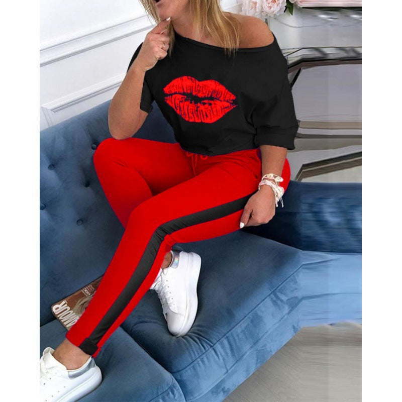 Women's sporty jogger pants with contrasting side inserts Chic and Style