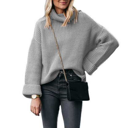 Pull en tricot oversize pour femmes avec col haut et motif en nid d'abeille structuré Chic und Stil
