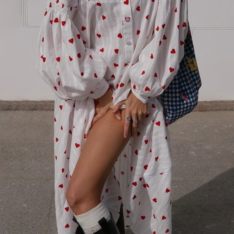 Robe maxi en coton pour dames avec des cœurs et des manches longues Chic und Stil