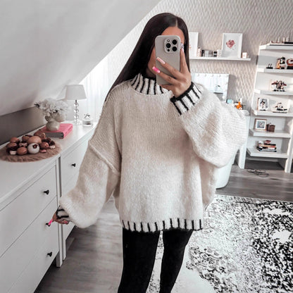 Pull en tricot épais décontracté pour femmes avec des manches volumineuses et un col montant Chic und Stil