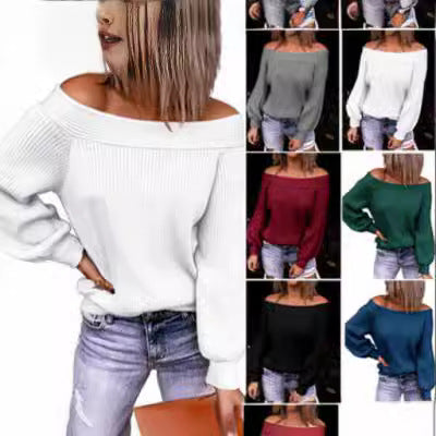 Dames Off-Shoulder Pullover avec des manches volumineuses Chic und Stil