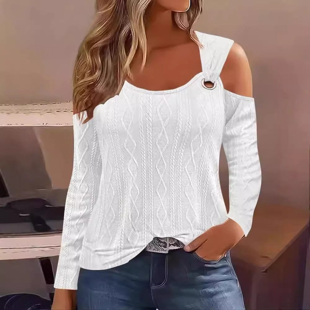 Dames pull tricot moderne avec design d'épaule ouverte et anneau décoratif Chic und Stil
