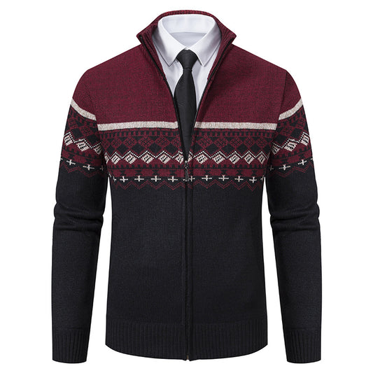 Men's knit jacket with high collar and Norwegian pattern Chic und Stil