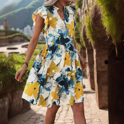 Femmes volants floral robe A-line Chic und Stil