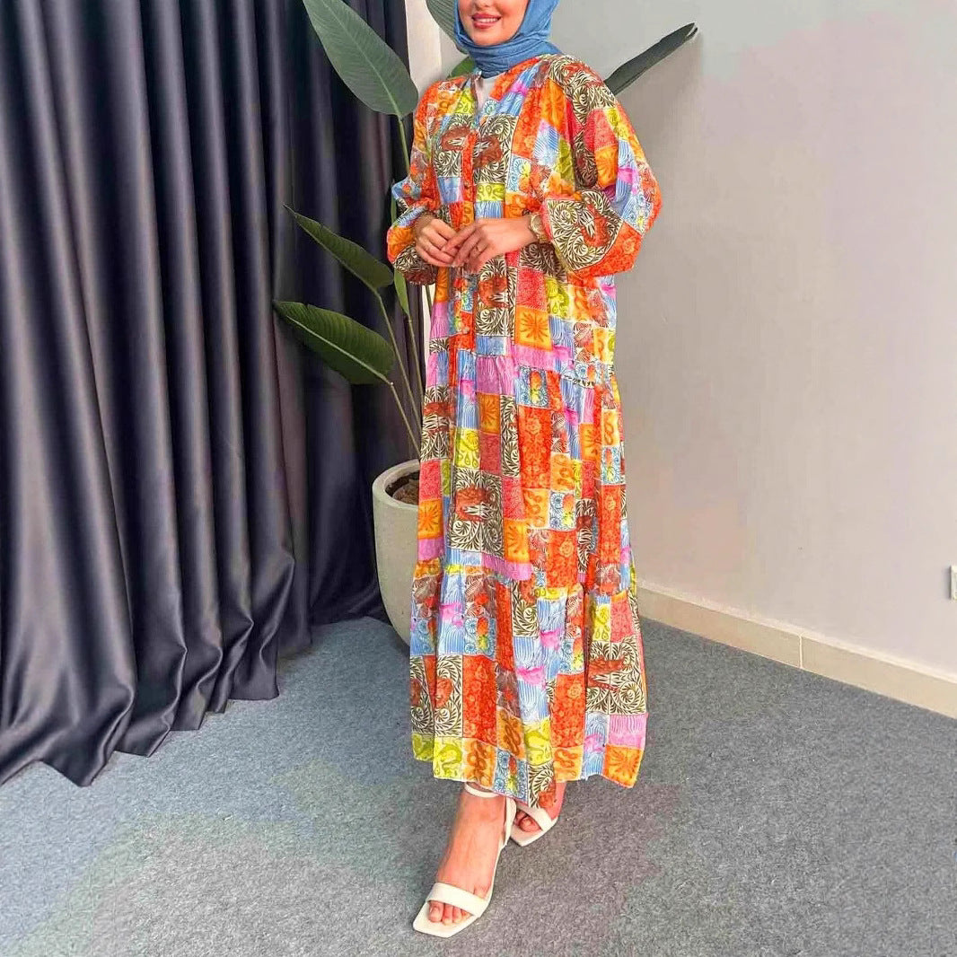 Robe maxi pour femmes dans le style boho avec un design en patchwork coloré et des manches larges Chic und Stil