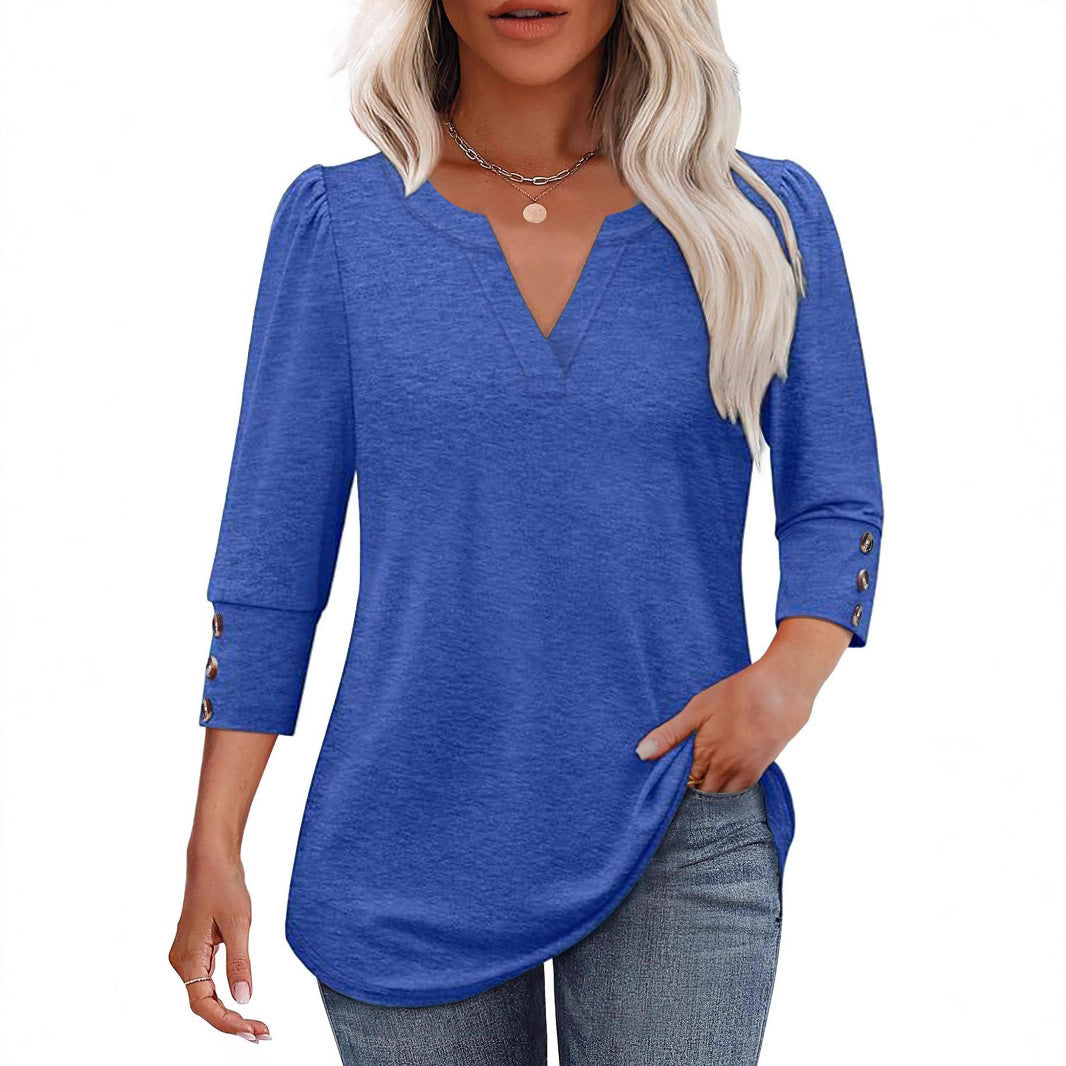 Blouse femme à décolleté en V avec détails de boutons décoratifs Chic und Stil