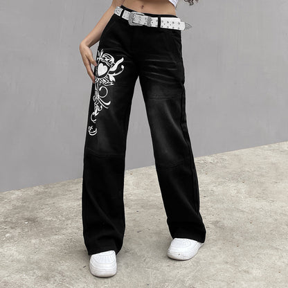 Loose denim pants for women with artistic print Chic and Style