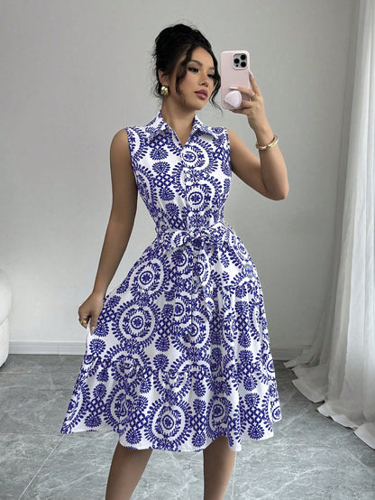 Robe A-line sans manches pour femmes avec ceinture taille Chic und Stil