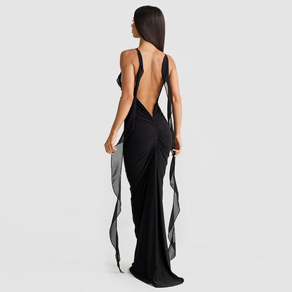 Dames Robe élégante avec détail de volants flottants et longues bandes Chic und Stil