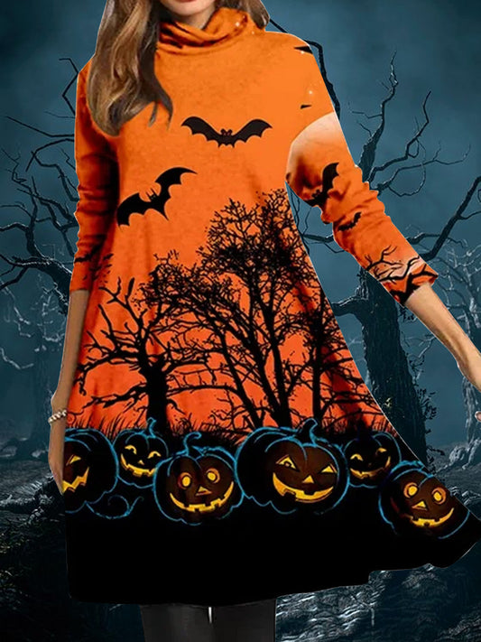 Robe Halloween pour femmes au style décontracté avec imprimé effrayant et tissu doux Chic und Stil