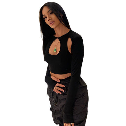 Dames Cut-Out Manches Longues Crop Top Chic und Stil