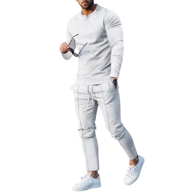 Men's sports top and pants set with modern Henley neckline Chic and Style