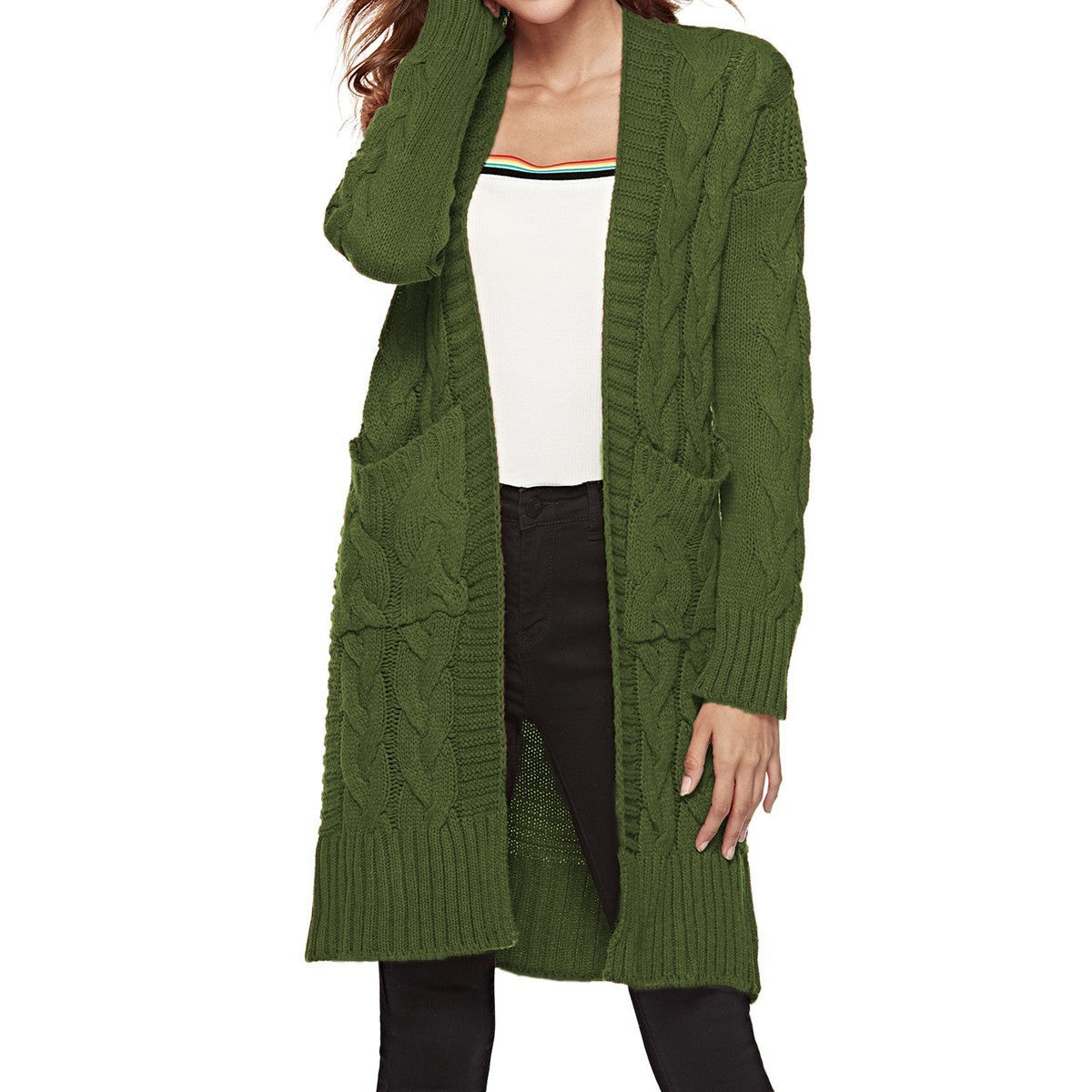 Dames Grand cardigan tricoté avec motif torsadé et poches pratiques Chic und Stil