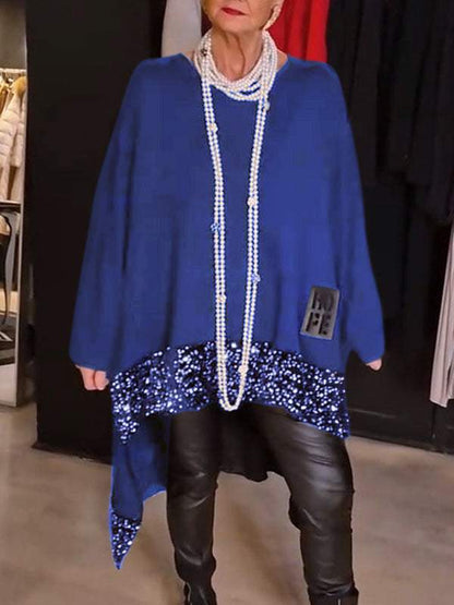 Dames Élégant et fluide haut en tricot asymétrique Chic und Stil