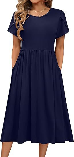 Robe midi pour femmes avec col rond et poches pratiques Chic und Stil