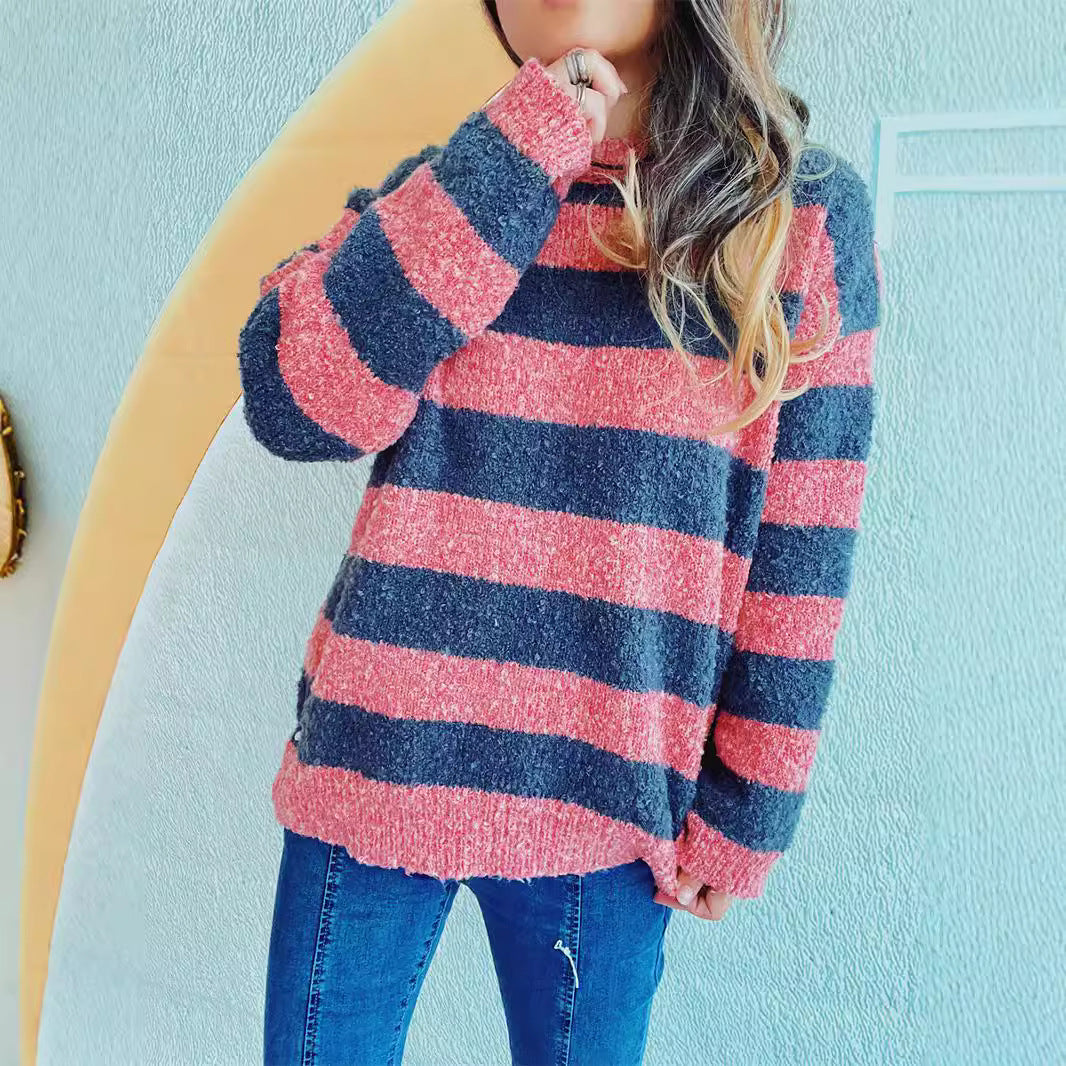 Pull-over rayé confortable pour femmes en matériau doux avec une coupe large Chic und Stil