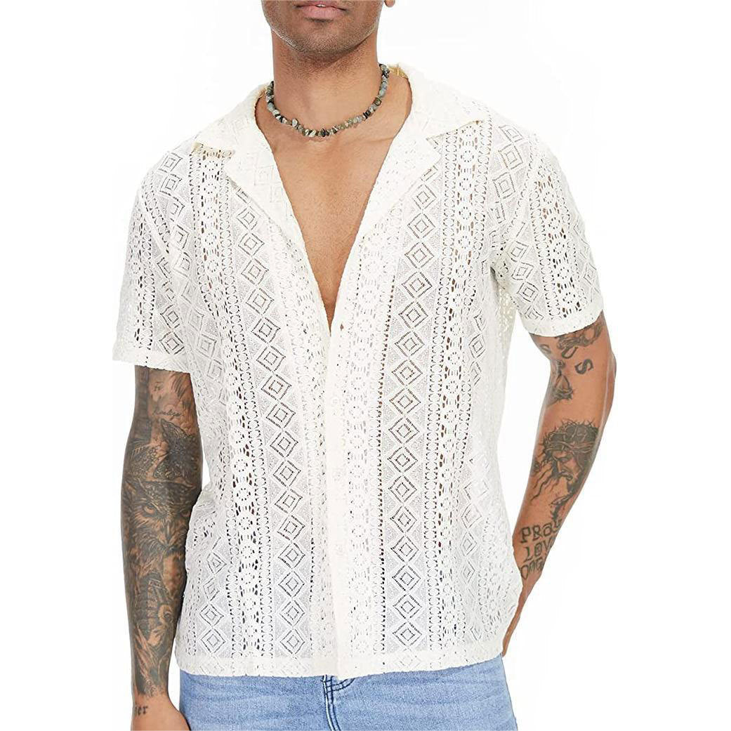 Chemise courte à manches courtes pour hommes avec motif en crochet structuré Chic und Stil