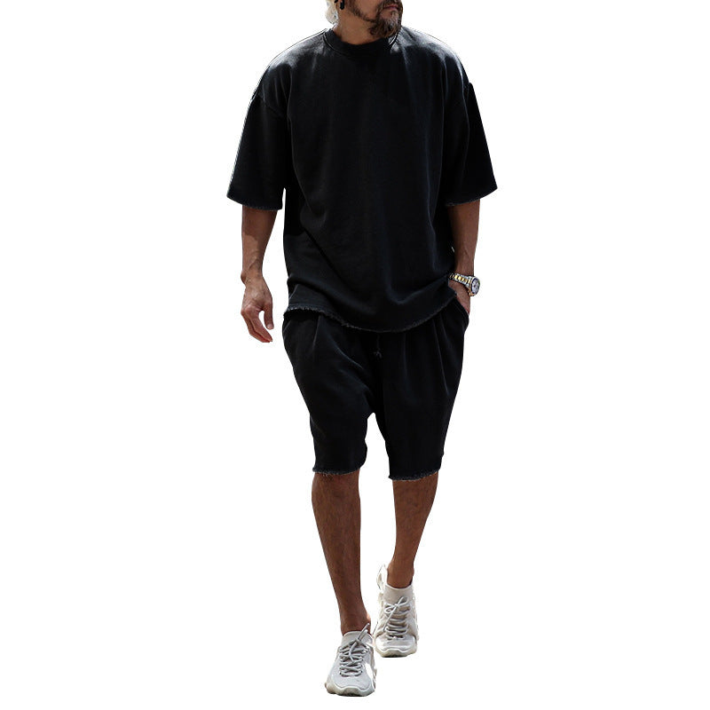 Ensemble décontracté surdimensionné pour hommes avec manches courtes et shorts tapered Chic und Stil