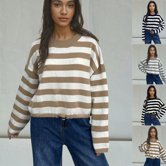Pull femme décontracté en rayures avec coupe large et cordon de serrage Chic und Stil