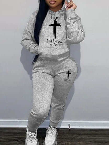 Women's Hoodie and Jogging Pants with Inspirational Inscription Chic and Style