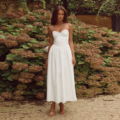 Femme Élégant Midi-Robe avec Décolleté en Cœur et Détails Ornés Chic und Stil