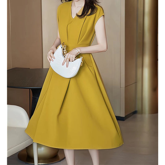 Robe midi A-line pour femme avec plis élégants Chic und Stil