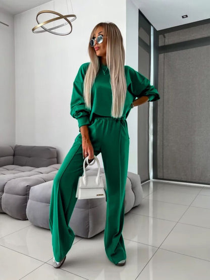 Dames ensemble décontracté ample avec un élégant sweat bleu et un pantalon palazzo Chic und Stil