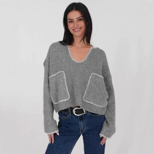 Pull décontracté pour femmes avec un design texturé et de grandes poches pratiques Chic und Stil