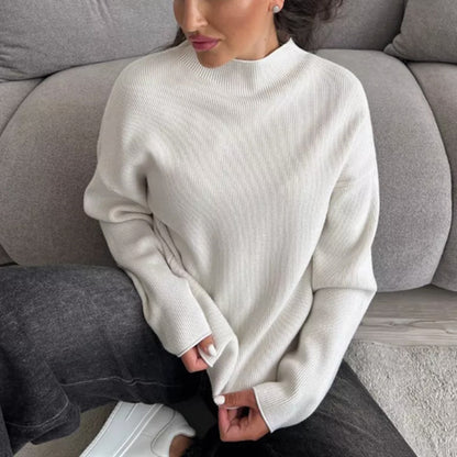 Dames haut en tricot moderne avec col montant et motif côtelé fin Chic und Stil