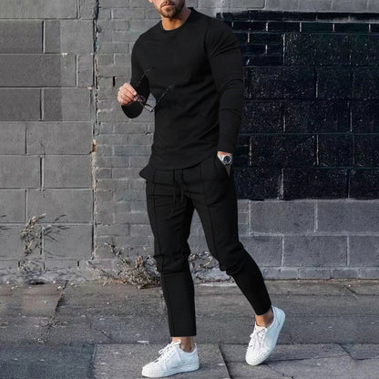 Men's Long Sleeve Sporty T-Shirt and Chino Jogging Pants Chic and Style