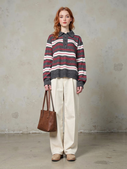 Pull en tricot élégant pour femmes avec col polo et motif rayé Chic und Stil