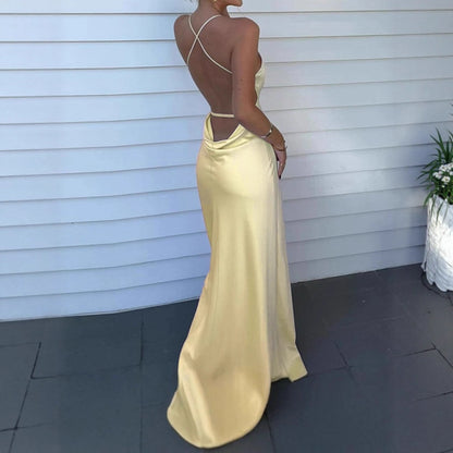 Dames Robe Maxi Élégante avec Décolleté en V Profond et Bretelles Spaghetti Réglables Chic und Stil