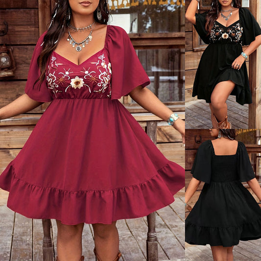 Dames robe fluide A-ligne brodée Chic und Stil