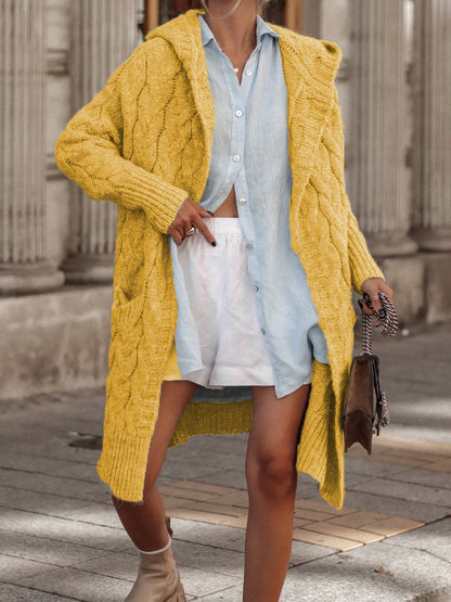 Dames Grande Veste Tricot avec Capuche et Design Tressé Chic und Stil