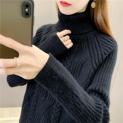 Women's turtleneck pullover with textured cable knit pattern and long sleeves Chic and Style