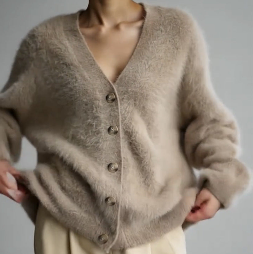 Cardigan en peluche pour dames avec boutons élégants et coupe ample Chic und Stil