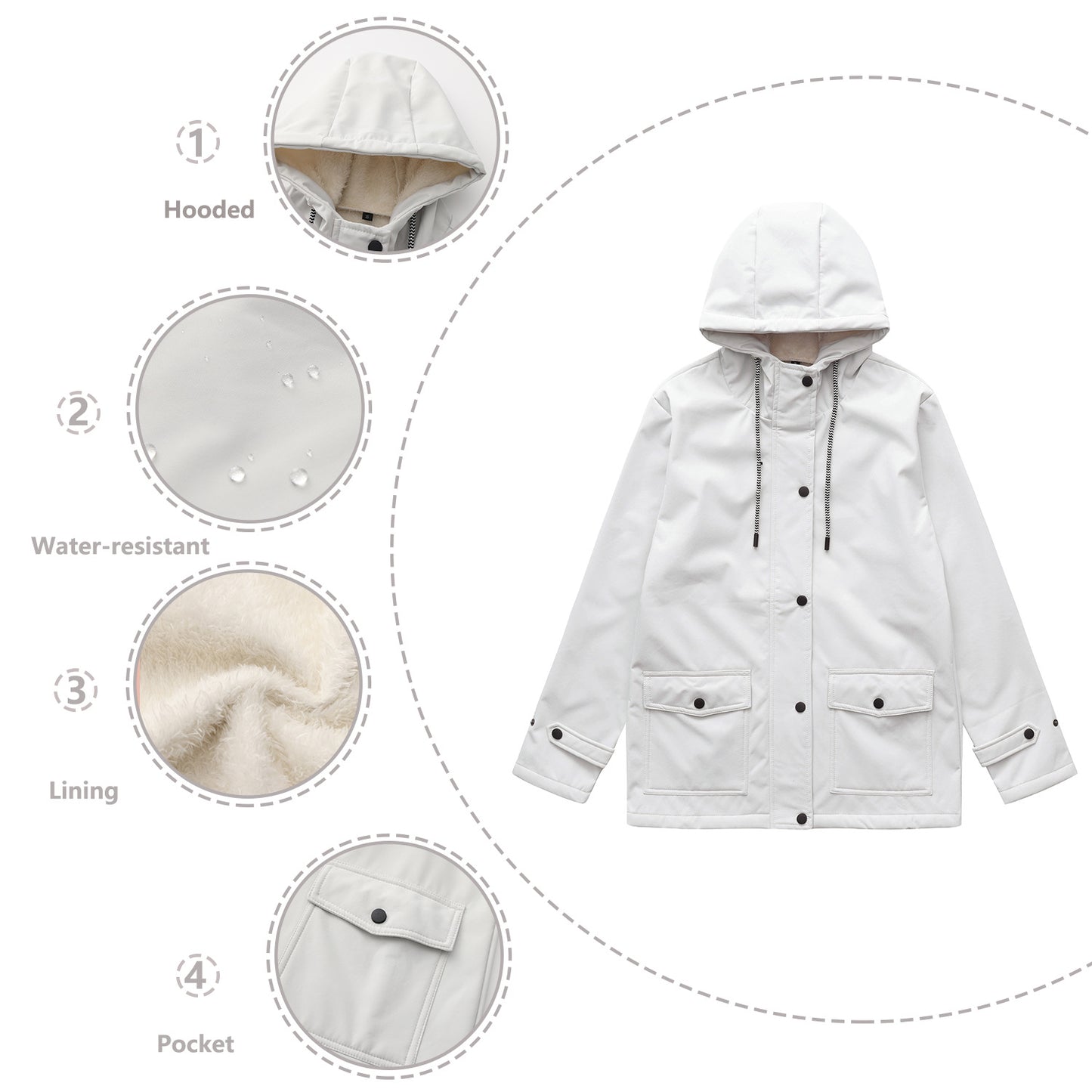 Women outdoor water-repellent jacket with adjustable hood Chic and Style