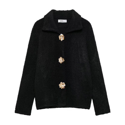 Dames Douillette Fluffy Veste avec Boutons Décoratifs Chic und Stil
