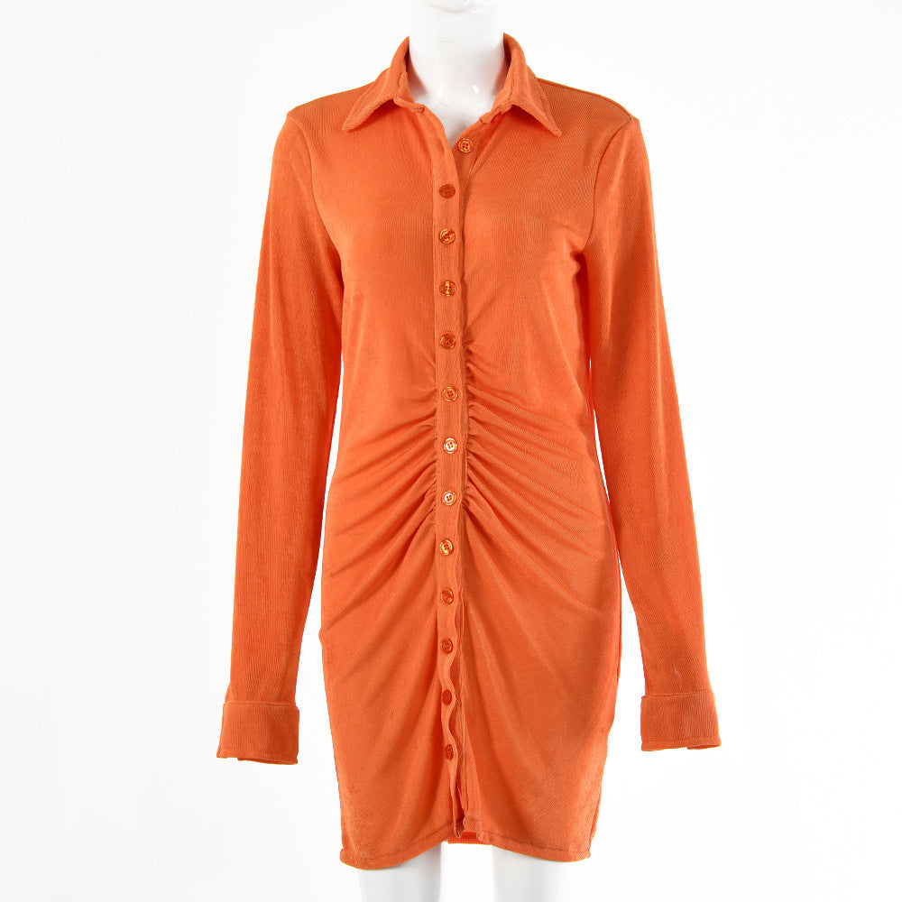 Robe chemise mi-longue pour femmes avec patte de boutonnage et fronces Chic und Stil