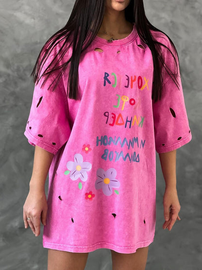 Robe T-shirt oversize pour femmes avec un design unique de déchirure graphique Chic und Stil