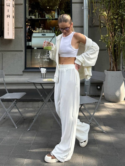 Chic and Style women's sporty velour lounge set with full zip and wide pants