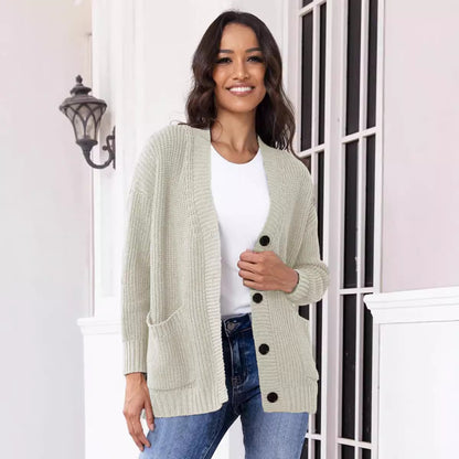 Dames Gros Tricot Cardigan avec poches pratiques et fermeture à boutons classique Chic und Stil