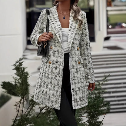 Dames élégant veste à carreaux avec double rangée de boutons et matériau fin Chic und Stil