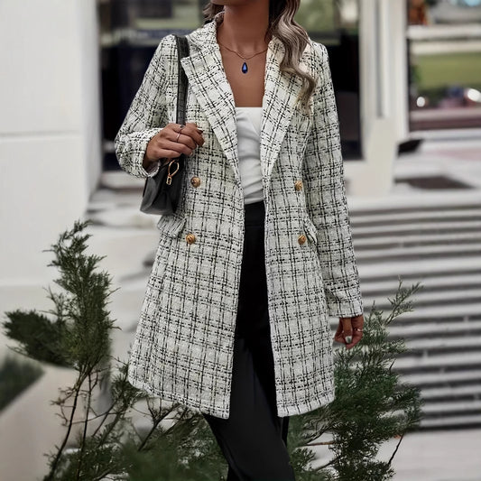 Dames élégant veste à carreaux avec double rangée de boutons et matériau fin Chic und Stil